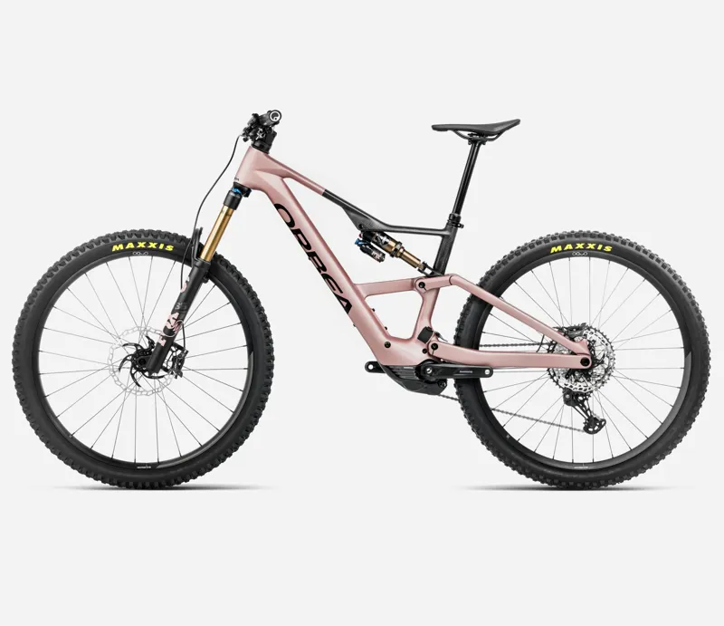 2025 Orbea Rise LT M10 420wh - Electric Full Suspension Mountain Bike - Desert Rose / Carbon Raw-1
