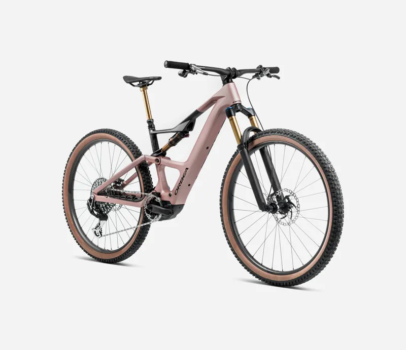 2025 Orbea Rise LT M-Team 420Wh - Electric Full Suspension Mountain Bike - Desert Rose / Carbon Raw-2