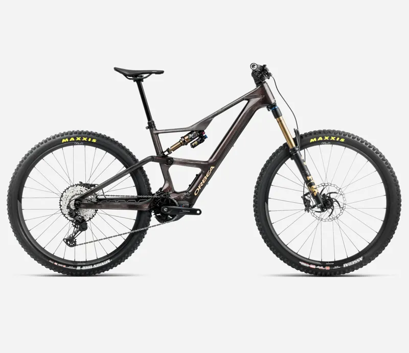 2025 Orbea Rise LT M10 420wh - Electric Full Suspension Mountain Bike - Cosmic Carbon View / Golden Sand