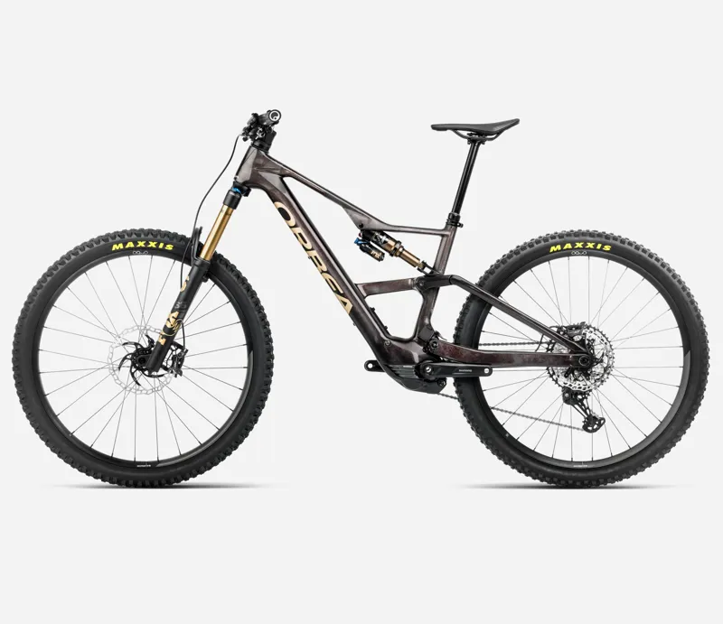 2025 Orbea Rise LT M10 420wh - Electric Full Suspension Mountain Bike - Cosmic Carbon View / Golden Sand-1