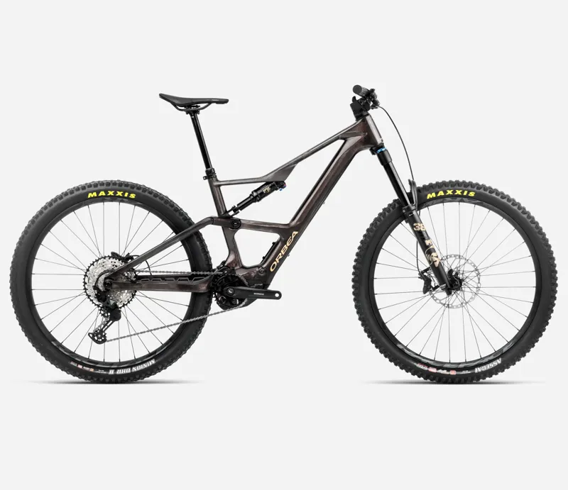 2025 Orbea Rise LT M20 420Wh - Electric Full Suspension Mountain Bike - Cosmic Carbon View / Golden Sand