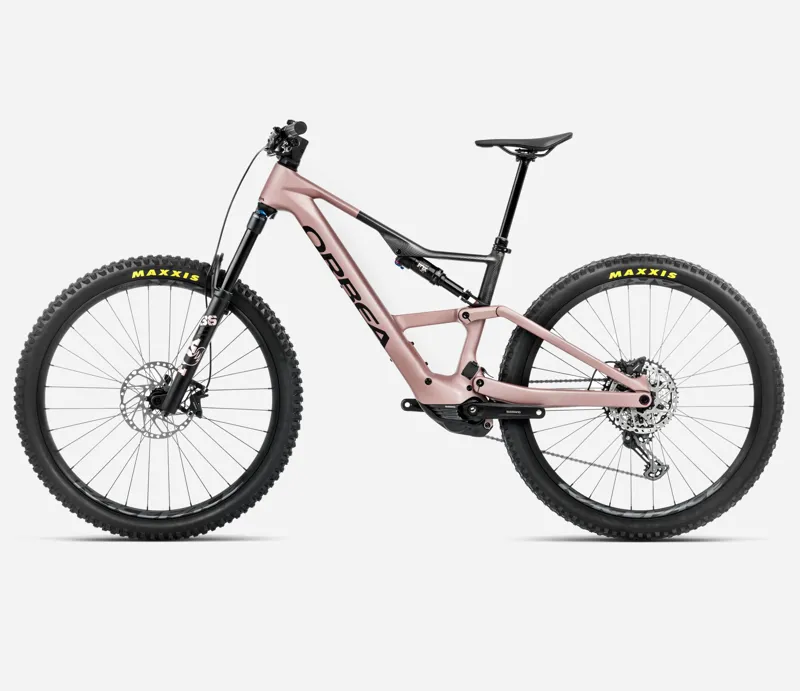 2025 Orbea Rise LT M20 420wh - Electric Full Suspension Mountain Bike - Desert Rose / Carbon Raw-1