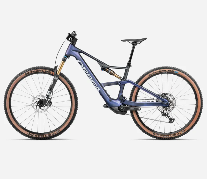 2025 Orbea Rise SL M10 630Wh - Electric Full Suspension Mountain Bike - Tanzanite Carbon View / Carbon Raw