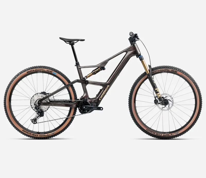 2025 Orbea Rise SL M10 420Wh - Electric Full Suspension Mountain Bike - Cosmic Carbon View / Golden Sand
