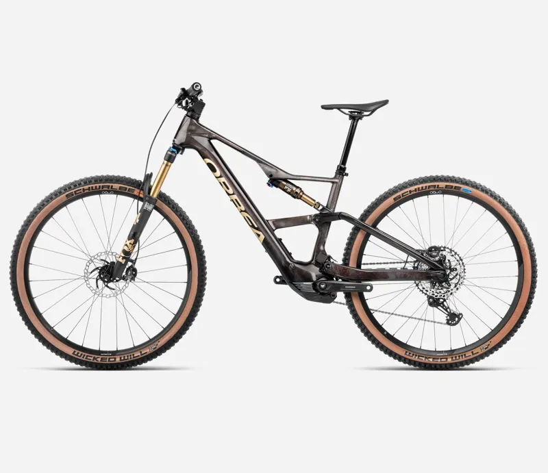 2025 Orbea Rise SL M10 630Wh - Electric Full Suspension Mountain Bike - Cosmic Carbon View / Golden Sand-1
