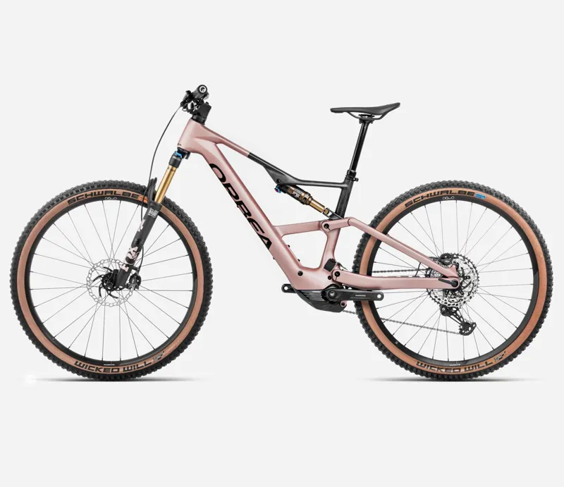 2025 Orbea Rise SL M10 630Wh - Electric Full Suspension Mountain Bike - Desert Rose / Carbon Raw-1