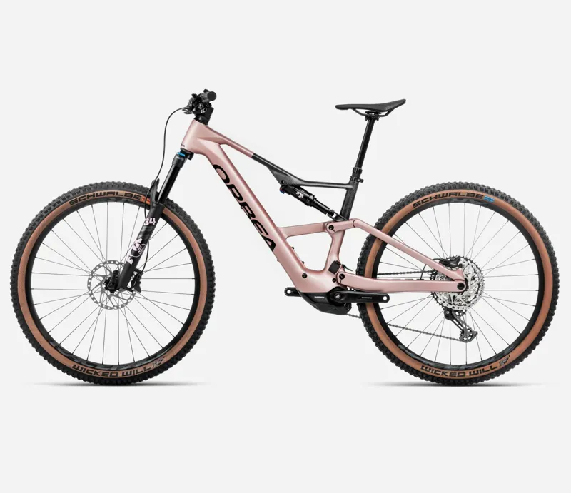2025 Orbea Rise SL M20 420Wh - Electric Full Suspension Mountain Bike - Desert Rose / Carbon Raw-1