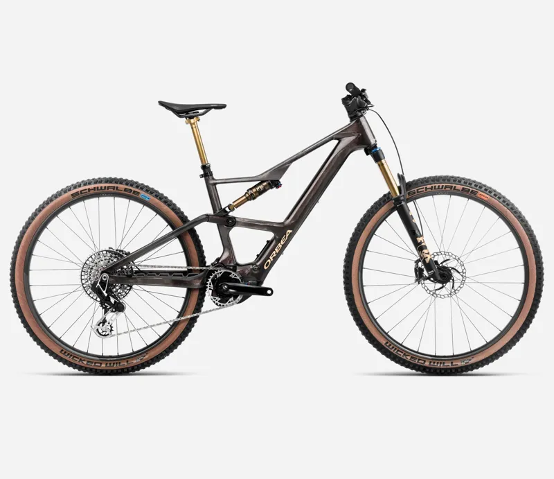 2025 Orbea Rise SL M-LTD 420Wh - Electric Full Suspension Mountain Bike - Cosmic Carbon View / Golden Sand