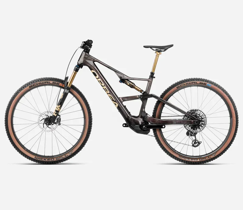 2025 Orbea Rise SL M-LTD 420Wh - Electric Full Suspension Mountain Bike - Cosmic Carbon View / Golden Sand-1