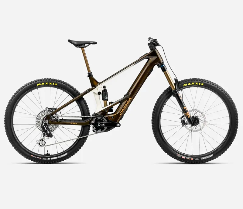 2025 Orbea Wild M-LTD - Electric Full Suspension Mountain Bike - Caramel Carbon View / Cream White