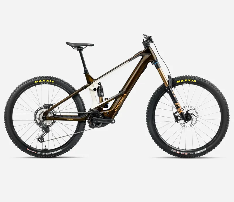 2025 Orbea Wild M-Team - Electric Full Suspension Mountain Bike - Caramel Carbon View / Cream White
