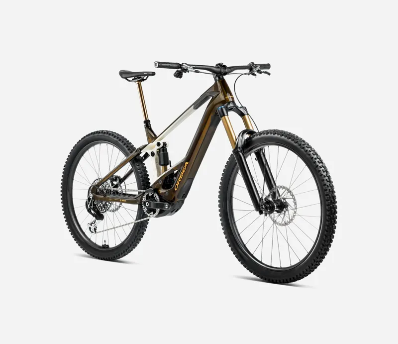 2025 Orbea Wild M10 - Electric Full Suspension Mountain Bike - Caramel Carbon View / Cream White-1