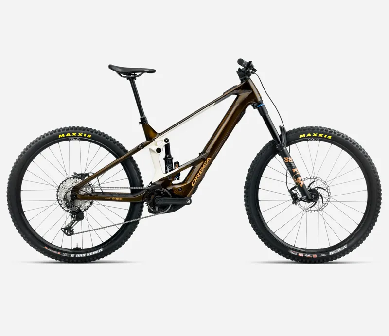2025 Orbea Wild M10 - Electric Full Suspension Mountain Bike - Caramel Carbon View / Cream White