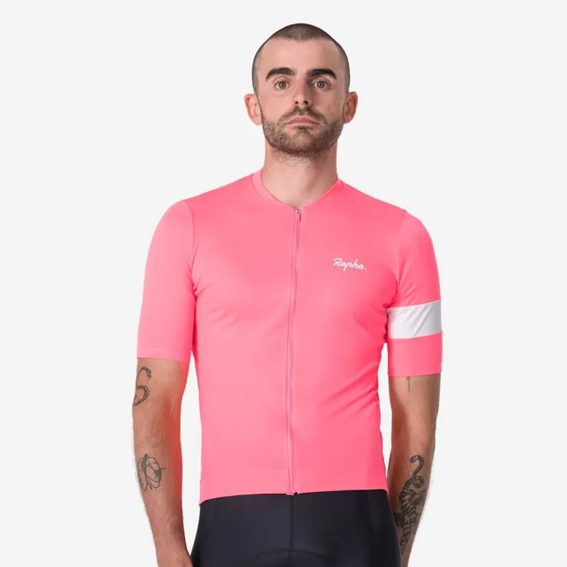 2026 Rapha Men's Core Lightweight Jersey / High-Viz Pink - White-2