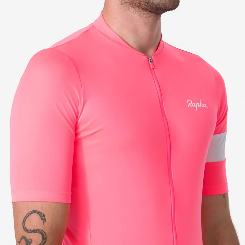 2026 Rapha Men's Core Lightweight Jersey / High-Viz Pink - White-4