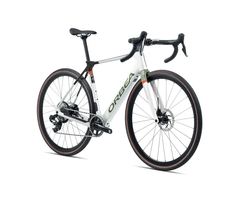 Orbea Gain M21e 1x Electric Road Bike in White Chic/Green Artichoke-1