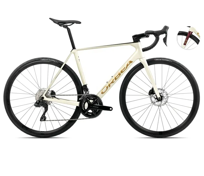 2025 Orbea Orca M30i - Carbon Road Bike - Ivory White / Burgundy Gloss / Vulcano Matt