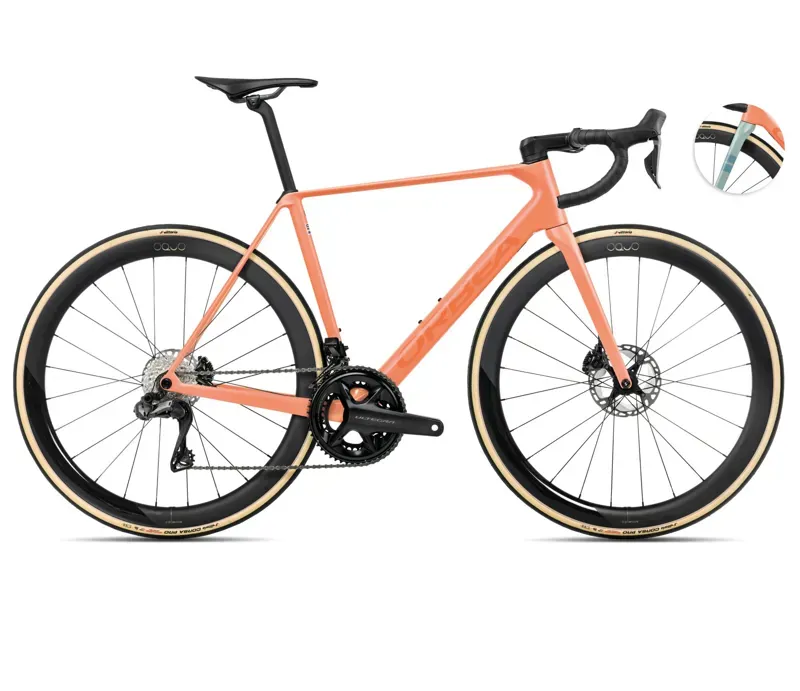 2025 Orbea Orca M20i-LTD PWR - Carbon Road Bike - Orange Cloud Matt / Stone Blue