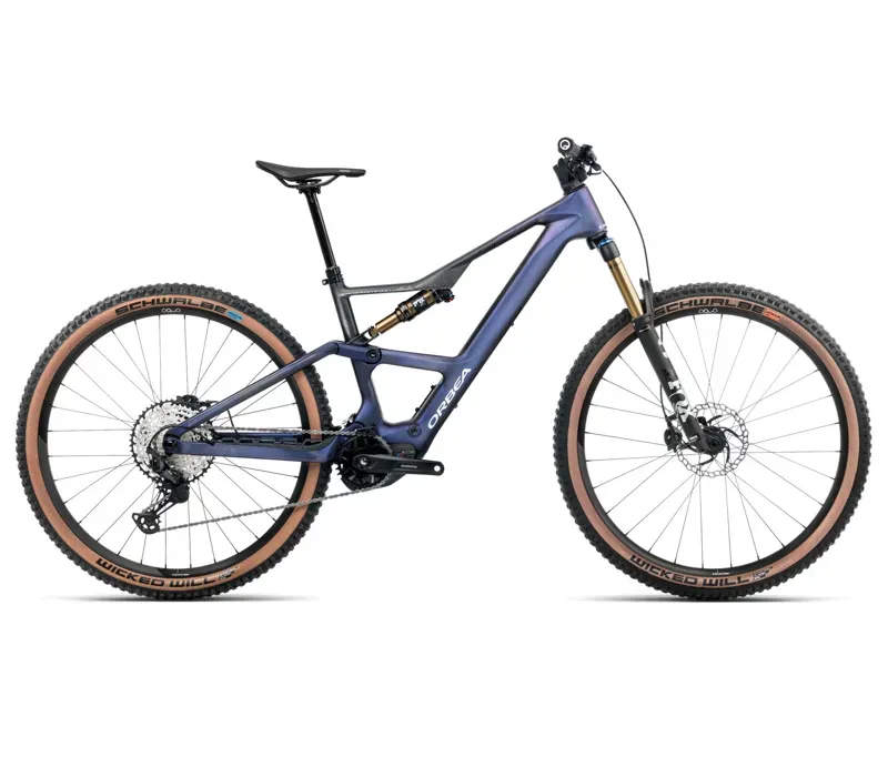 2025 Orbea Rise SL M10 630Wh - Electric Full Suspension Mountain Bike - Tanzanite Carbon View / Carbon Raw-1
