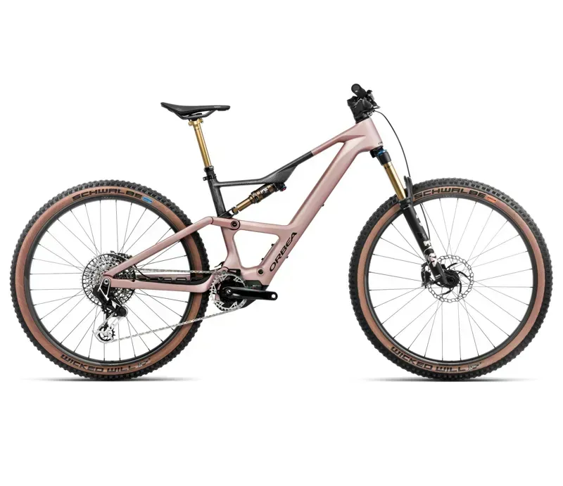 2025 Orbea Rise SL M10 420Wh - Electric Full Suspension Mountain Bike - Desert Rose / Carbon Raw
