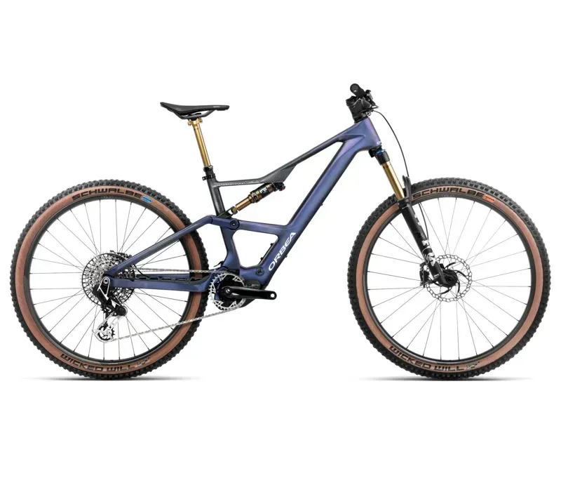 2025 Orbea Rise SL M-LTD 630Wh - Electric Full Suspension Mountain Bike - Tanzanite Carbon View / Carbon Raw