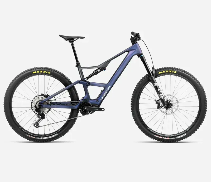 2025 Orbea Rise LT M20 420wh - Electric Full Suspension Mountain Bike - Tanzanite Carbon View / Carbon Raw