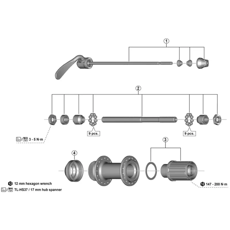 SHIMANO FH-TX505 complete hub axle 146 mm